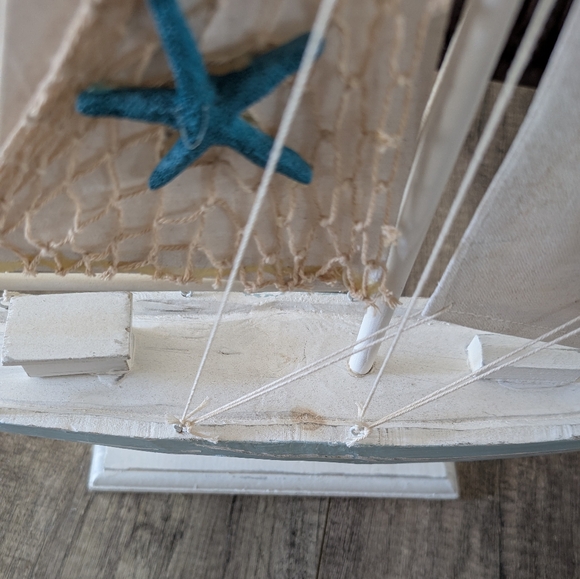 Large Decorative Sailboat with Starfish Accent Nautical Home Decor 24x16" - Picture 4 of 6